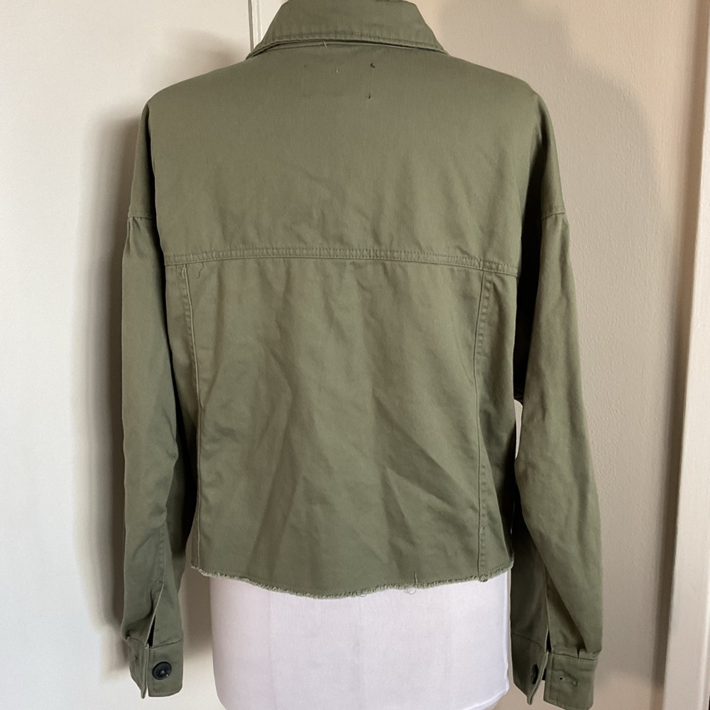 RACHEL Rachel Roy Raw Hem Utility Jacket in Olive Size Medium 100% Cotton - Picture 6 of 6